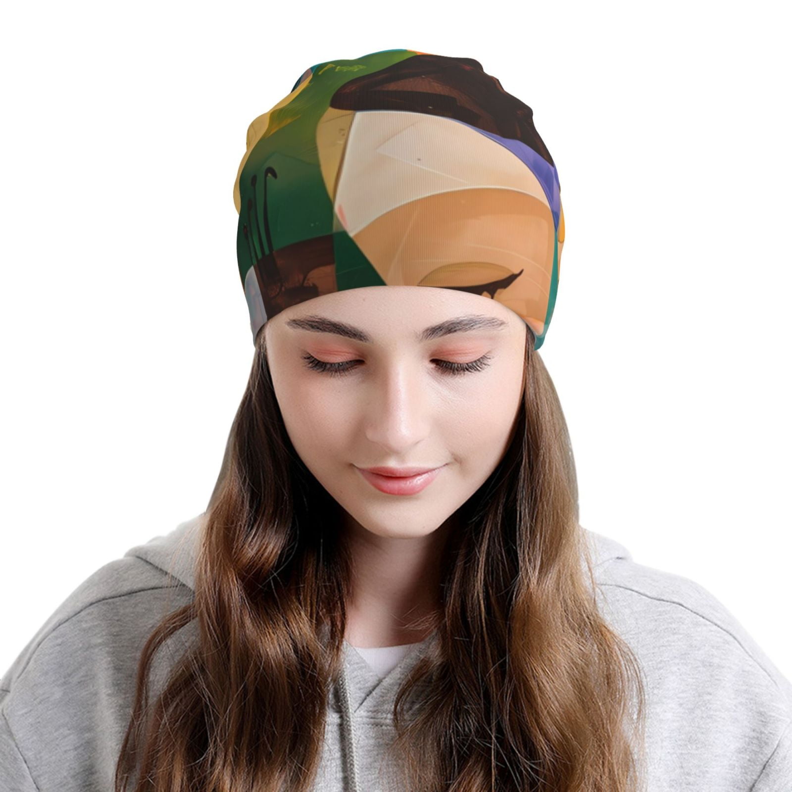Abstract Musical Faces Printed - Beanie Cuffed Knit ulasan dan harga