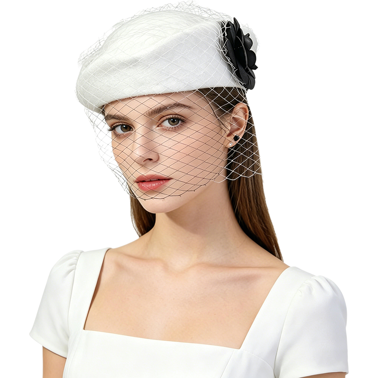 Vintage Artificial Flower Brid - Beret French Wool ulasan dan harga