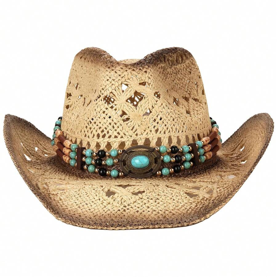 Unisex Straw Cowboy Hat With B - Cowboy Hat Straw ulasan dan harga