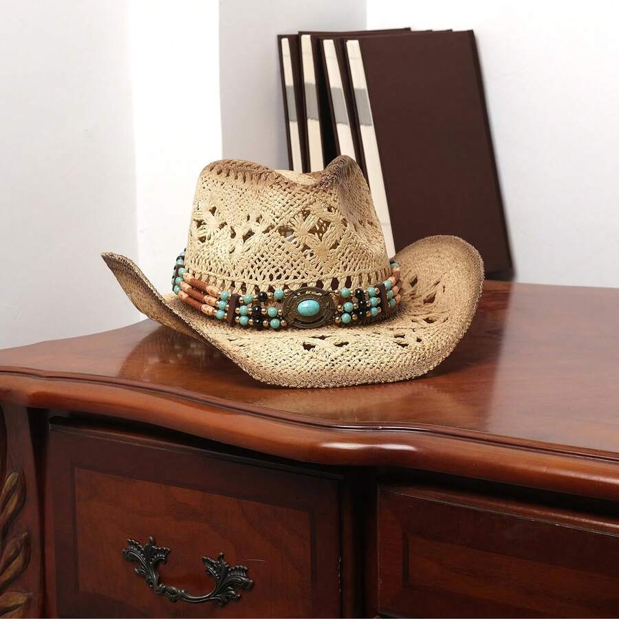 Unisex Straw Cowboy Hat With B - Cowboy Hat Straw ulasan dan harga