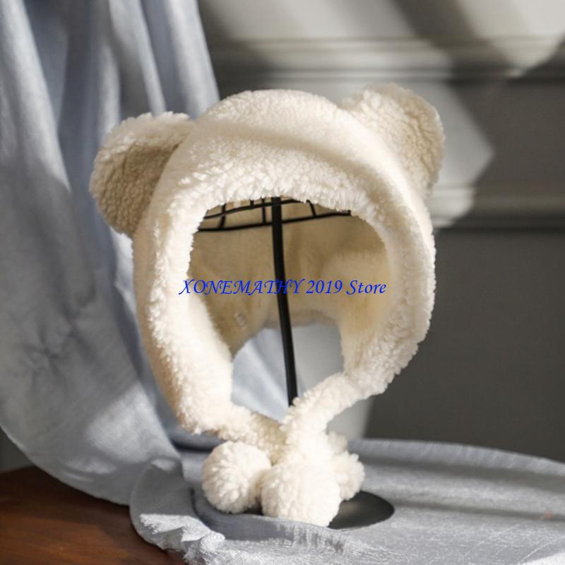 F42F Faux Fleece Plush Beanie  - Trapper Hat Ear Flap ulasan dan harga