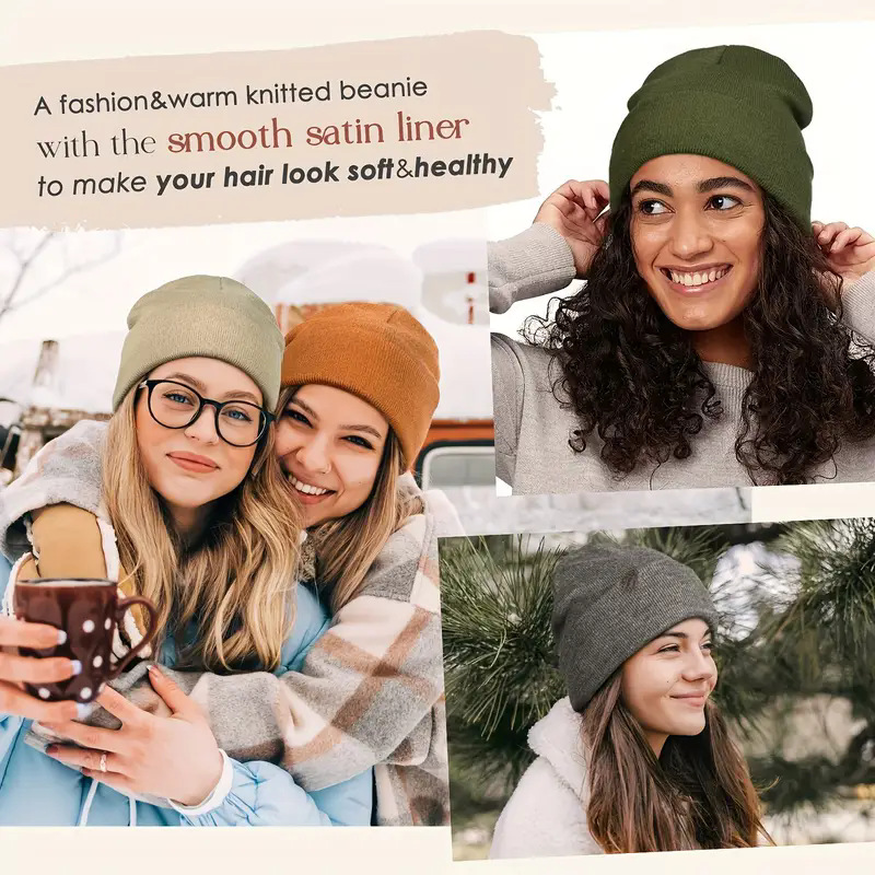 Unisex Satin Lined Anti Static - Beanie Cuffed Knit ulasan dan harga