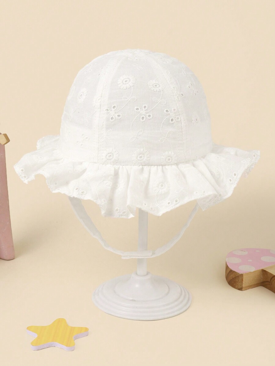 White Floral Embroidery Bucket - Bucket Hat Cotton ulasan dan harga